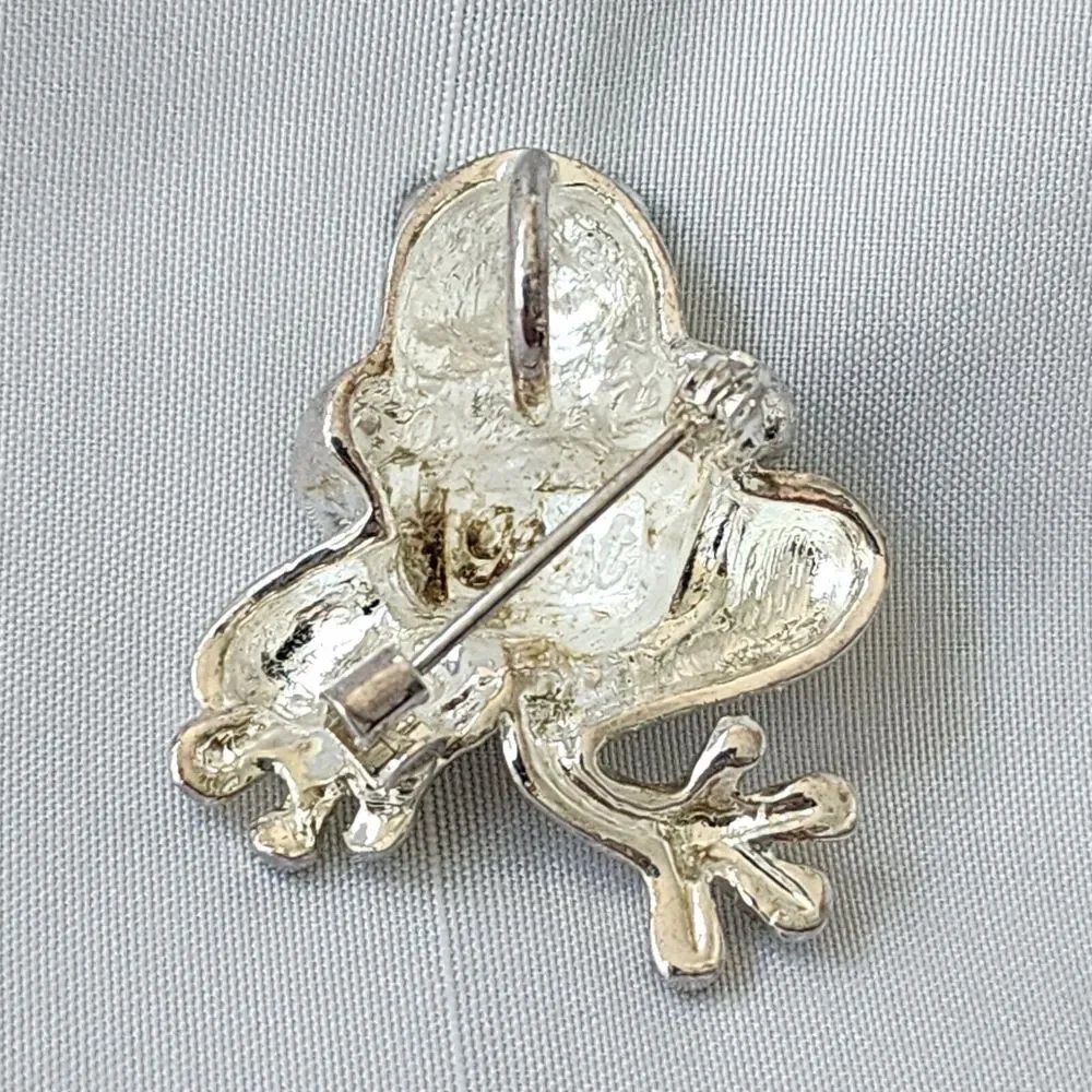 Best Silver Tone Green Jeweled Eyes Potbelly Frog Pin Pendant‎ Necklace